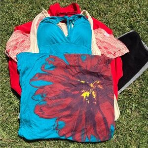 Floral Blue and Red Halter Dress